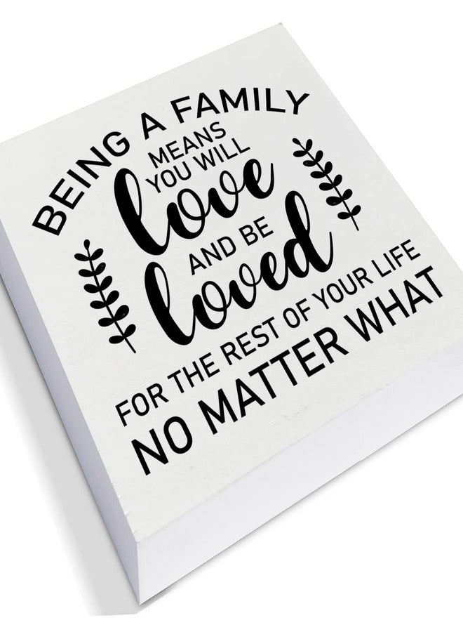 PIXCEOS Family Quote Decorative Wooden Box Sign Being a Family Means You Will Love and be Loved Wood Block Plaque Decor Rustic Shelf or Wall Display for Home Living Room Bedroom - Image 2